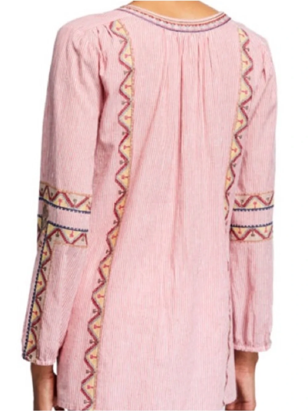 Tolani Collection Lauren Embroidered Blouse Pink White Striped Tunic Size XL - Picture 2 of 16